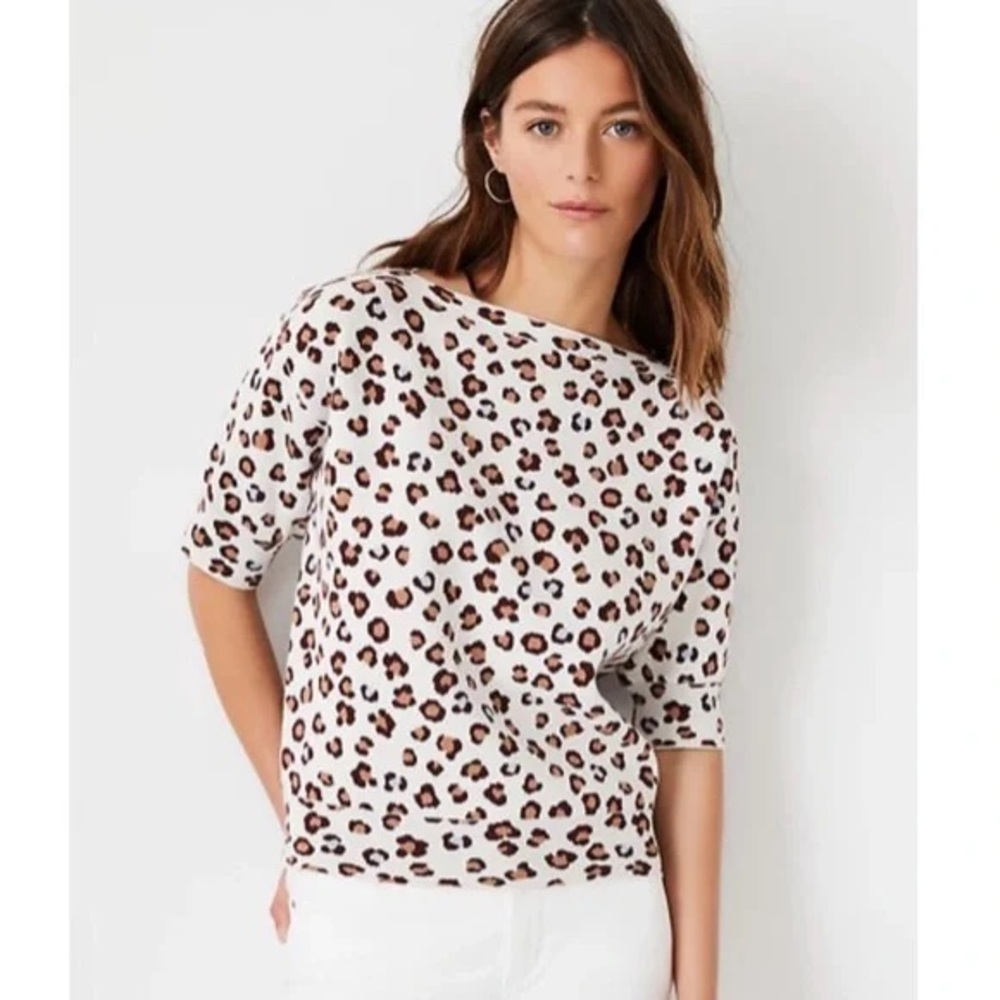 NWT Ann Taylor Leopard Print Boatneck Sweater XS
